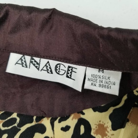 Anage Brown Cream Floral Embellished Silk Vintage Zip Up Lined Jacket Medium - Picture 5 of 6